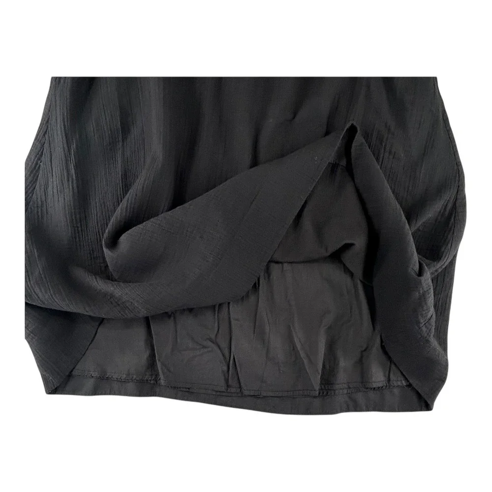 Eileen Fisher Black Organic Cotton Skirt Womens Large Lined Elastic Waist Pocket